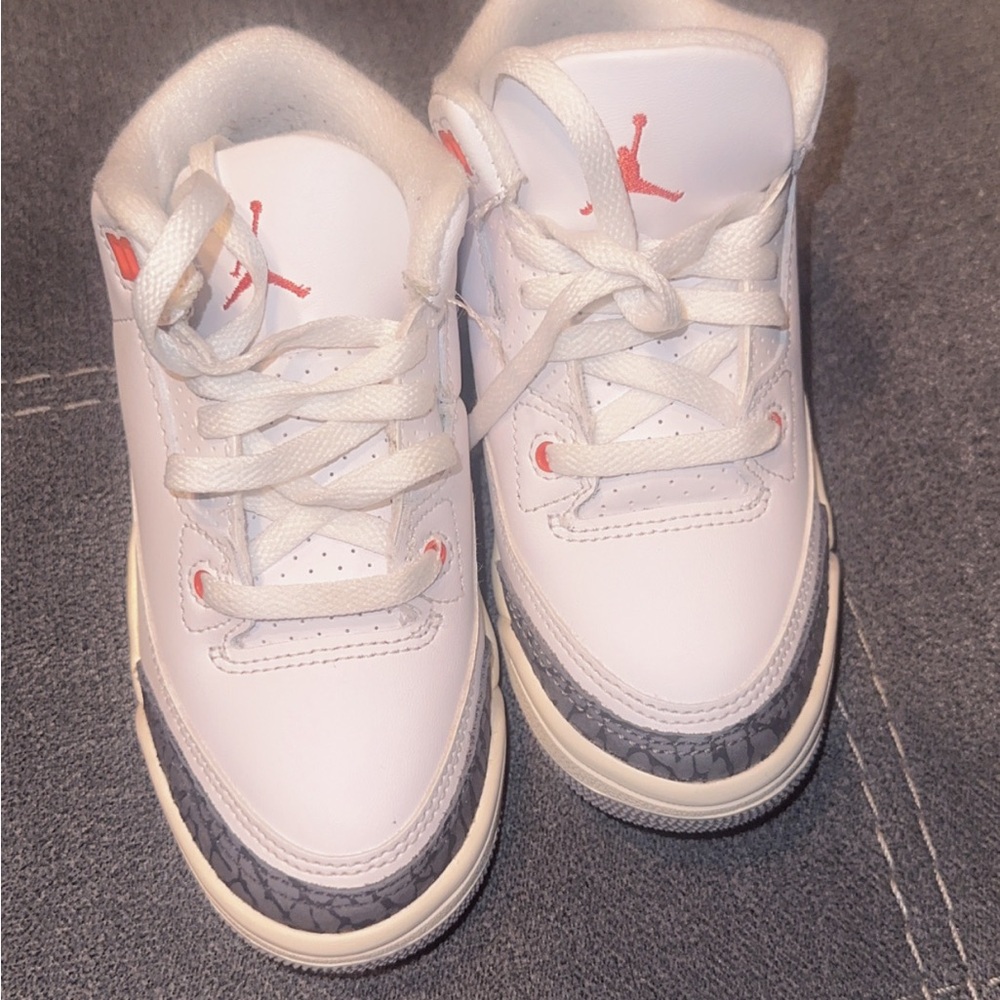Jordan Kids White orange and Gray Sneakers with Red Accents